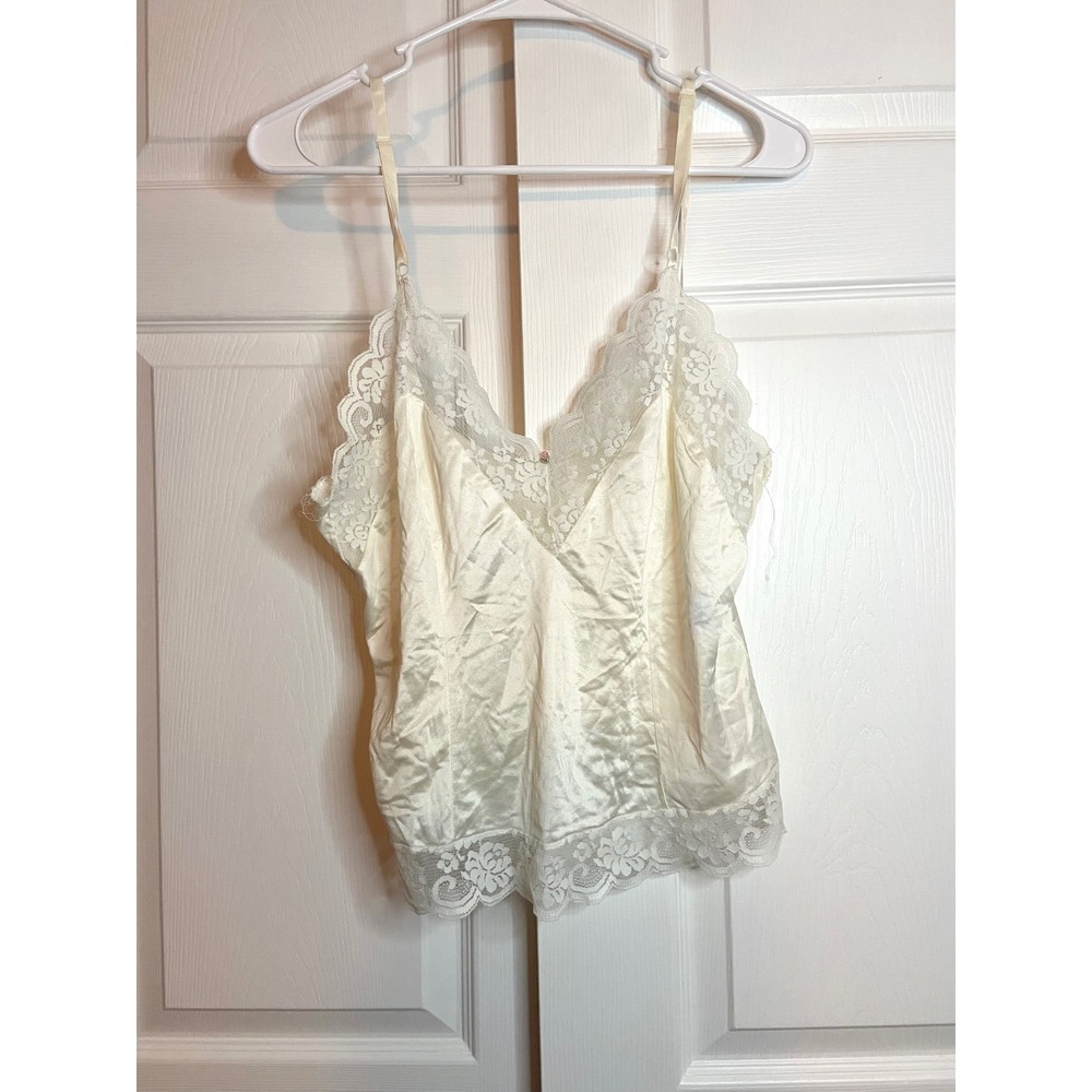 Vintage Sears Daye Rose Cream Satin Lace Trim Camisole Top Size 38